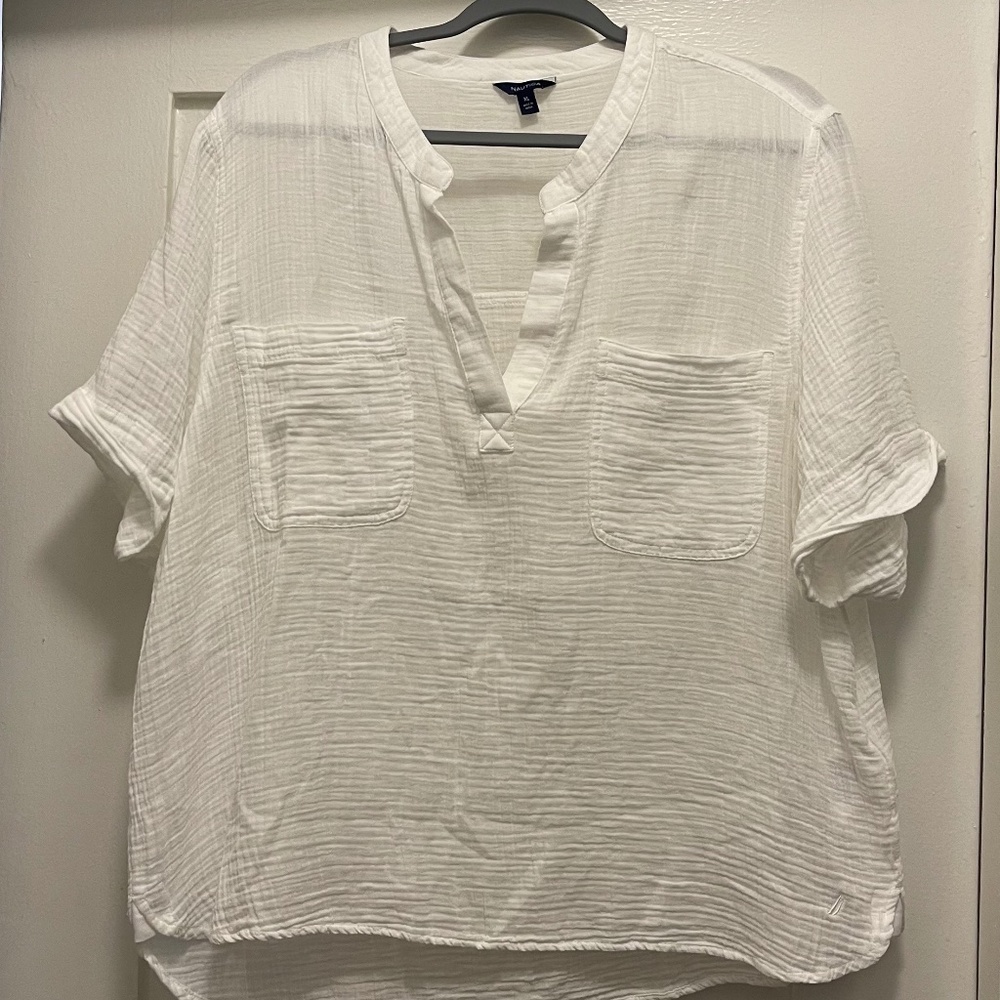 Nautica 100% Cotton Seersucker White Top - XL